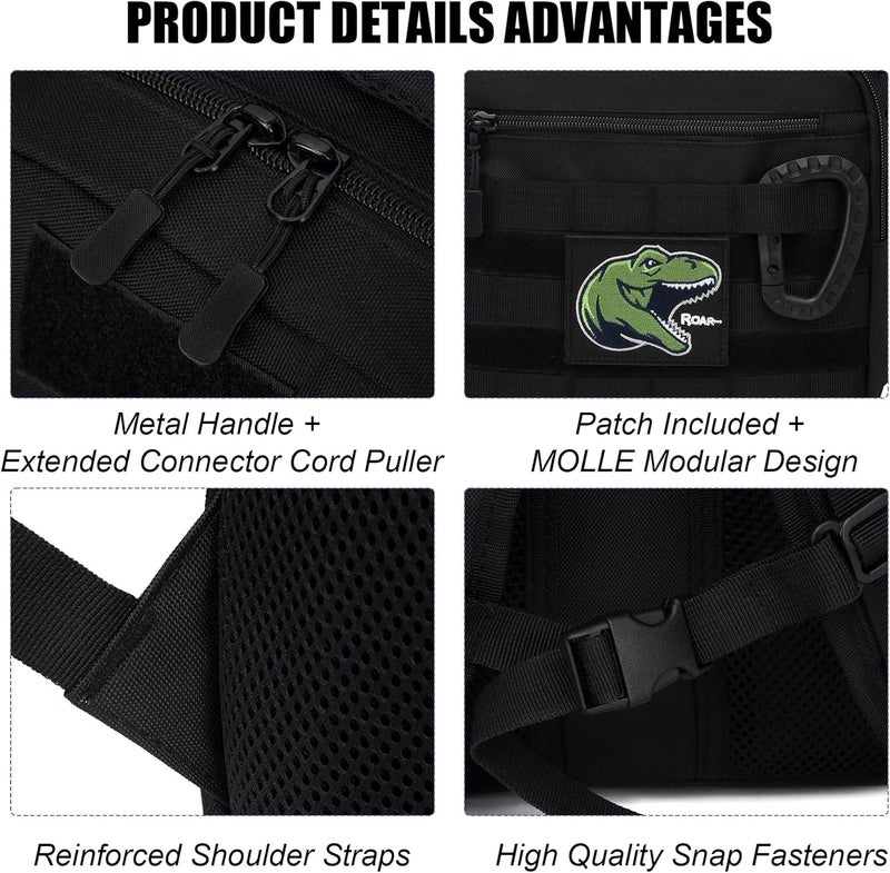 SunForMorning Kids Tactical Backpack Army Molle Bookbag Military Boys Backpack for School, Outdoor, Camping (Includes 2 Patches +1 Carabiner), Black - Image 5